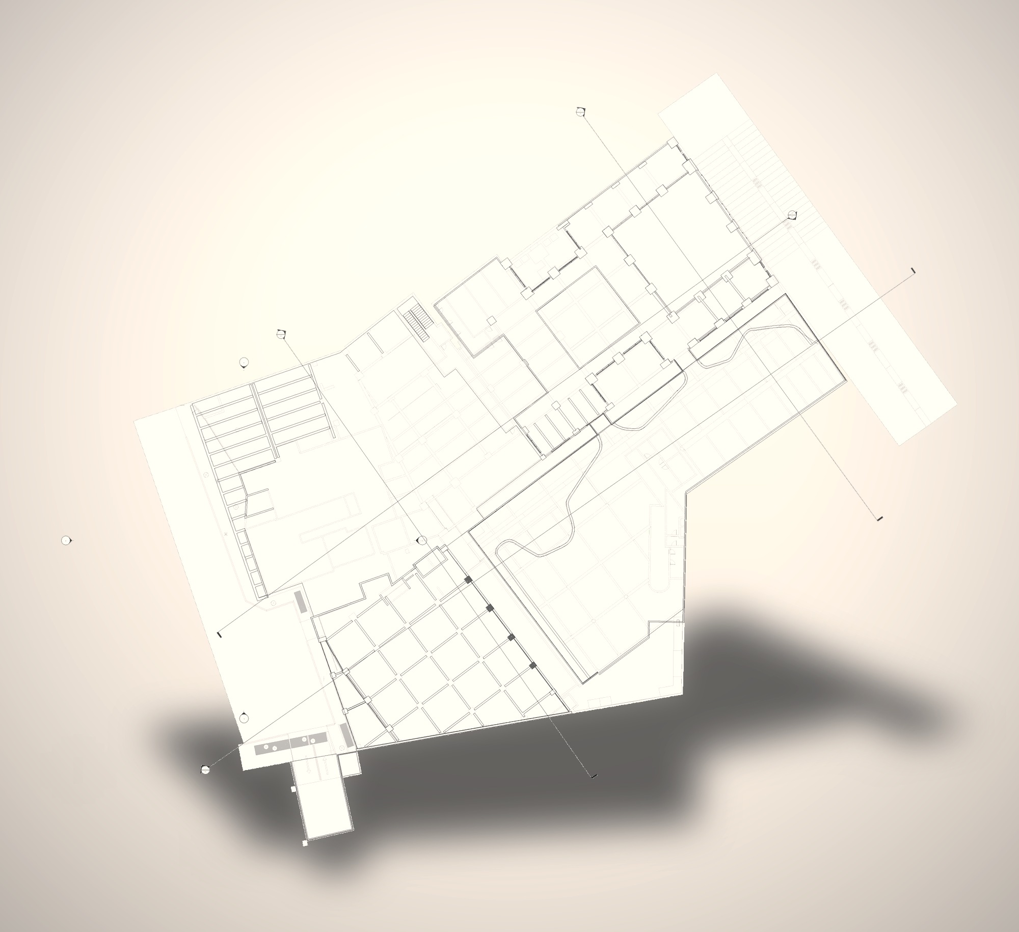 Planta do mezanino no modelo Revit as-built da galeria, exportada do arquivo entregue.