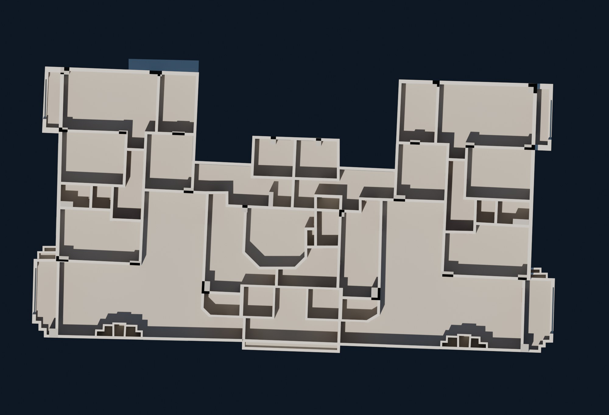 Planta renderizada de um pavimento tipo do modelo BIM as-built