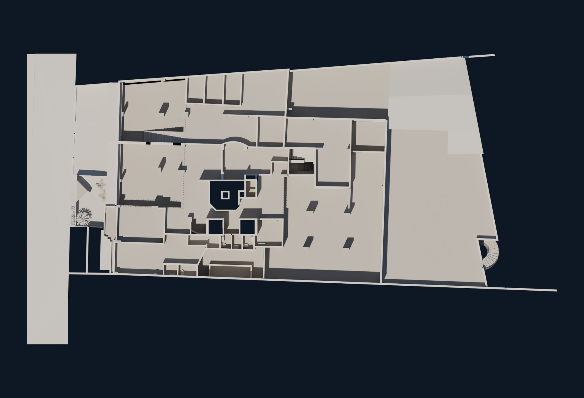 Planta renderizada do pavimento térreo do modelo BIM as-built