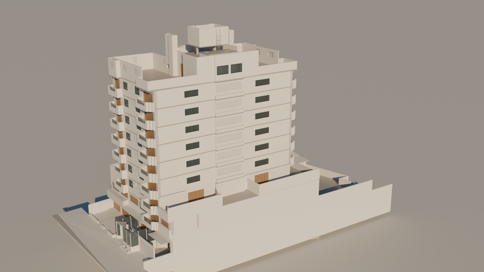 Modelo BIM as-built de um edifício de uso misto de 12 níveis, vista aérea