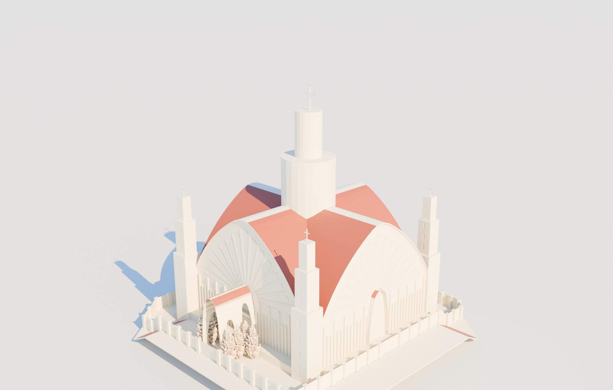 Modelo BIM LOD 300 da Catedral Sant'Ana de Ponta Grossa, fachada com rosácea e torres